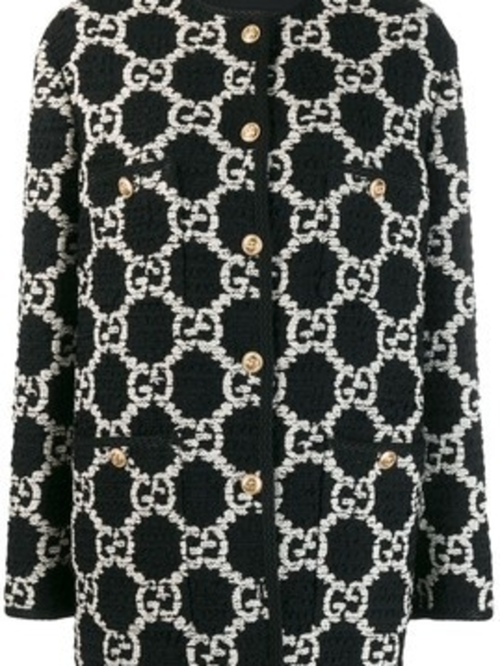 Gucci Black & White GG Tweed Coat with Gold Buttons - Picture 5 of 9